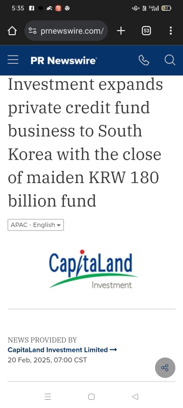 https://www.prnewswire.com/apac/news-releases/capitaland-investment-expands-private-credit-fund-business-to-south-korea-with-the-close-of-maiden-krw-180-billion-fund-302379834.html