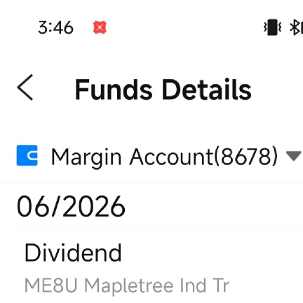 已收到本季度ME8U的股息