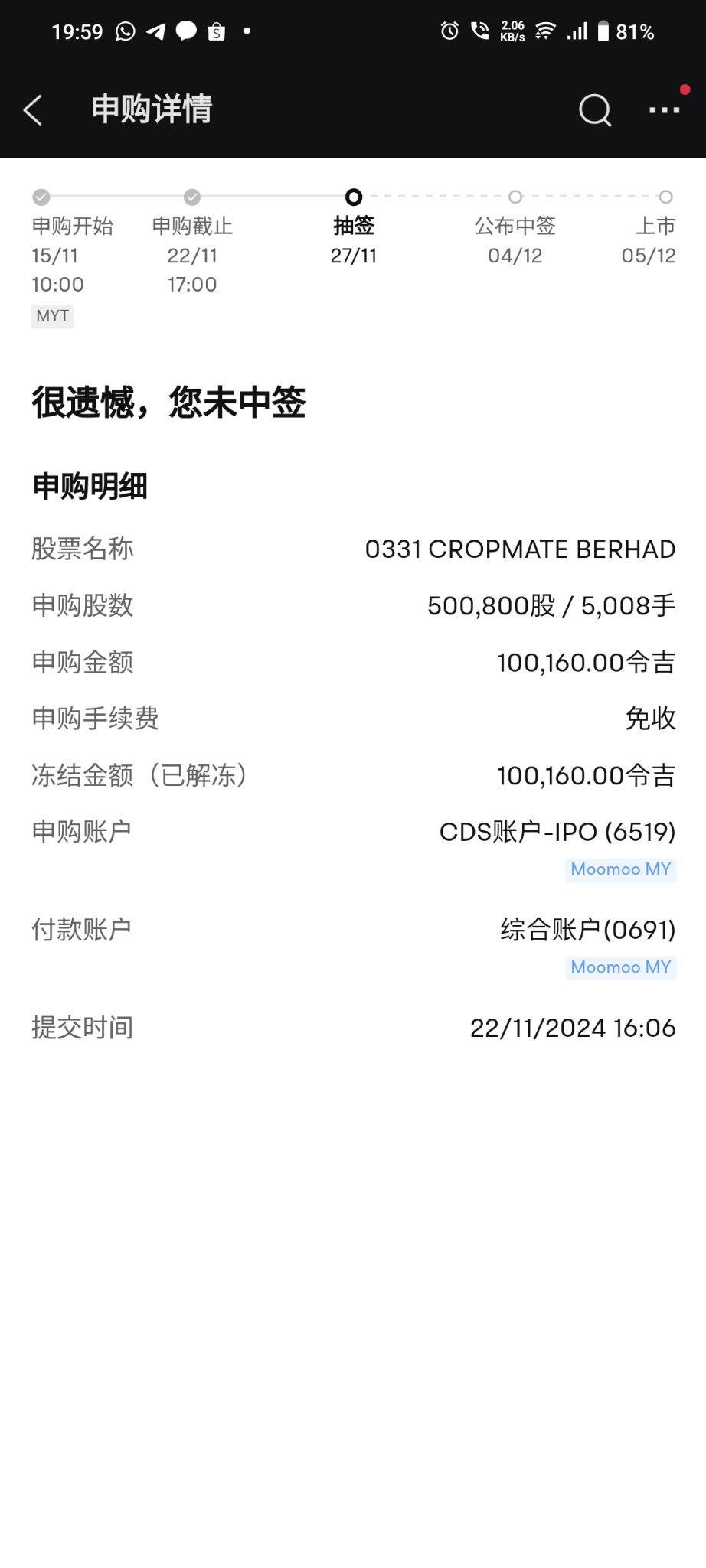 又是两个都没中 $CRPMATE (0331.MY)$  全军覆没