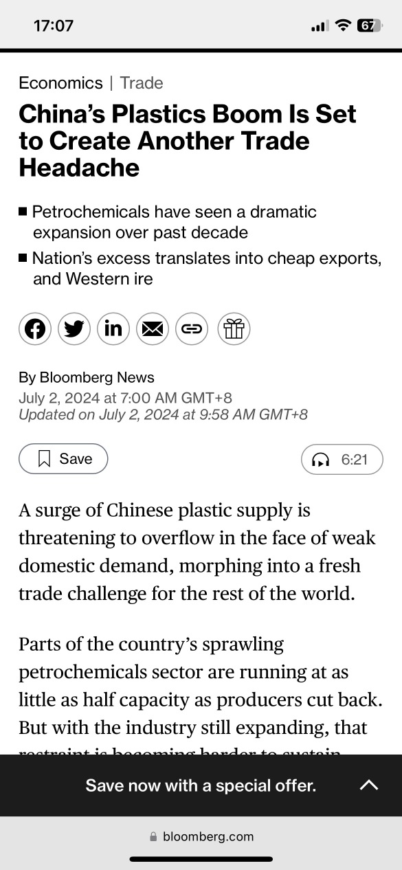 https://www.bloomberg.com/news/articles/2024-07-01/中国的塑料繁荣将会带来另一个贸易头疼