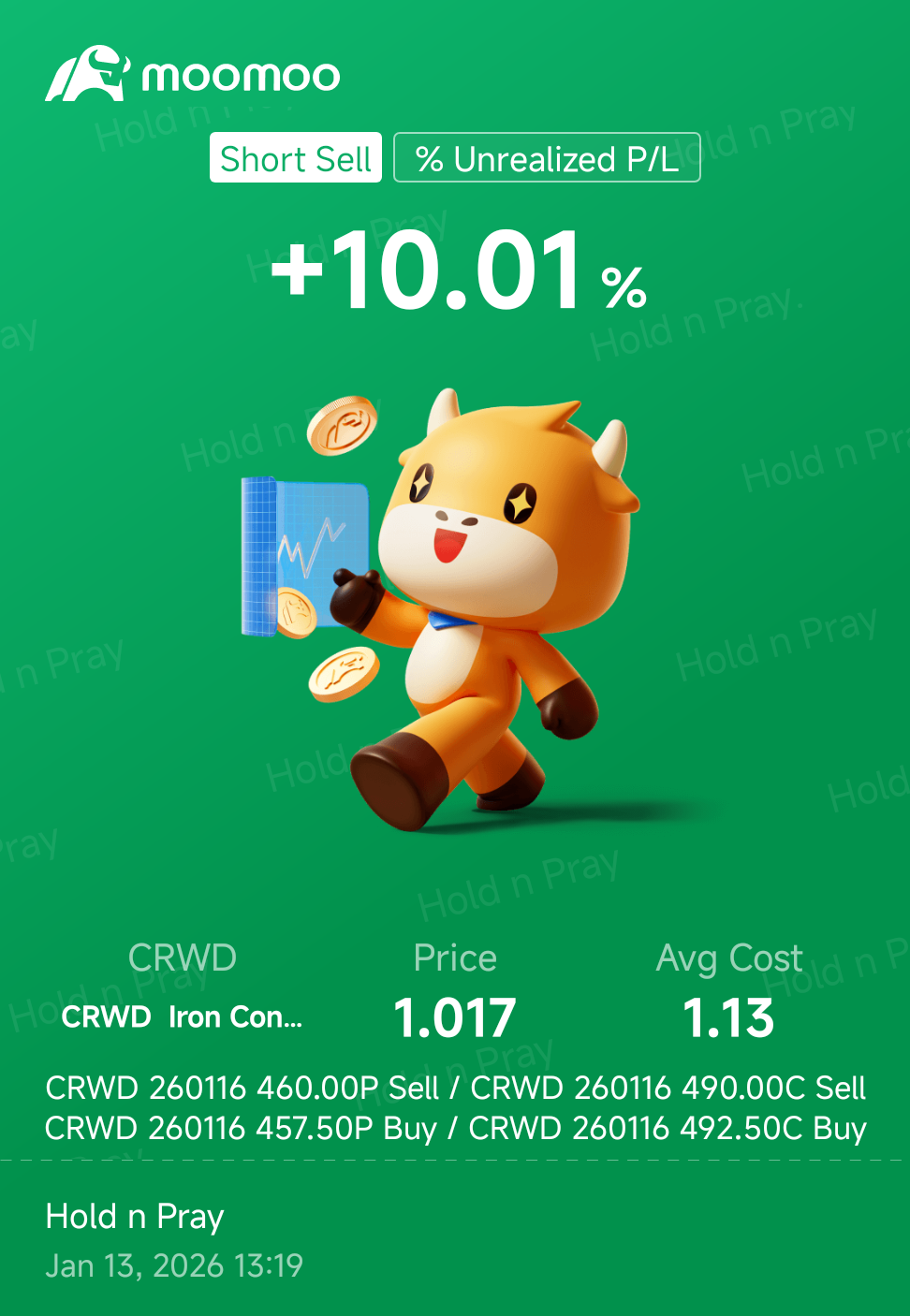 CrowdStrike (CRWD.US)$ 上周五我发现了一个交易机会，开了一个铁鹰期权组合来赚取周末的时间价值（t... - moomoo 社区