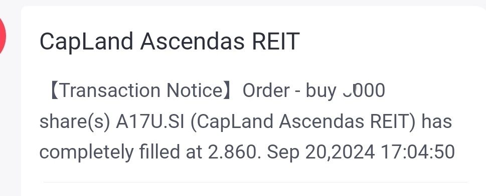 $CapLand Ascendas REIT (A17U.SG)$ Accumulating.🥷... for my next coffee .[Worship]  After DBS dumped 1 m shares at 2.87, I decided to get a bit lower than the s...