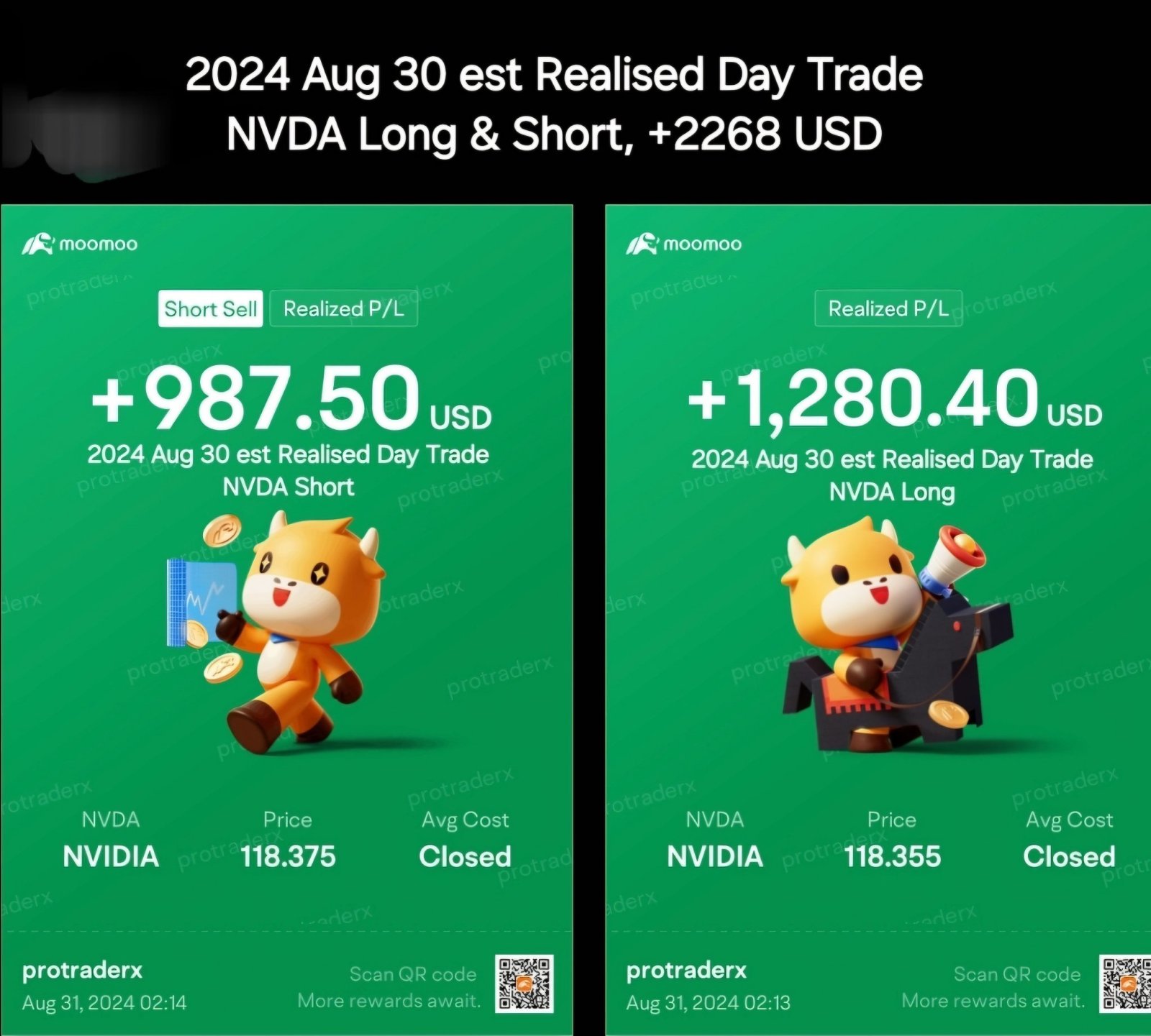 2024年8月30日 实现交易 开多 & 开空 NVDA