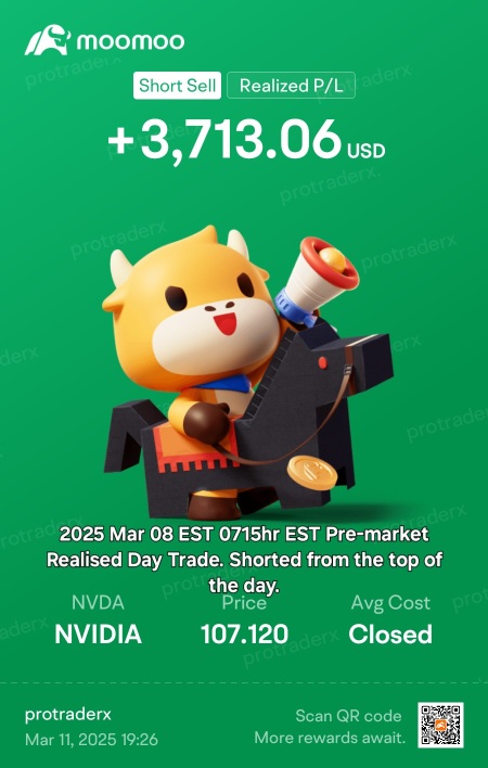 2025 Mar 08 EST Realised Pre-market Day Trade NVDA