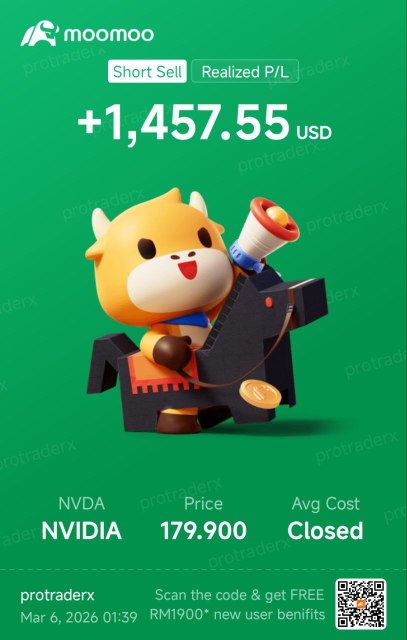 2026年3月5日 EST 实现两笔英伟达 $NVDA 当日短线空单