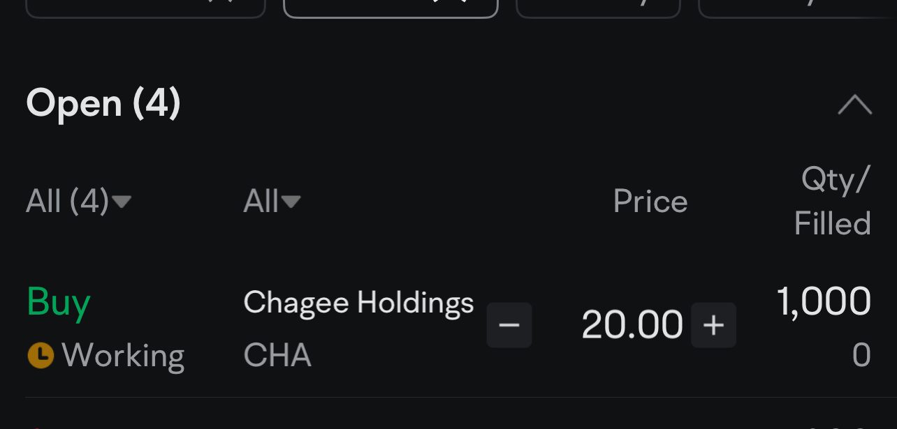 $霸王茶姬 (CHA.US)$ 我的訂單會成交嗎？哈哈