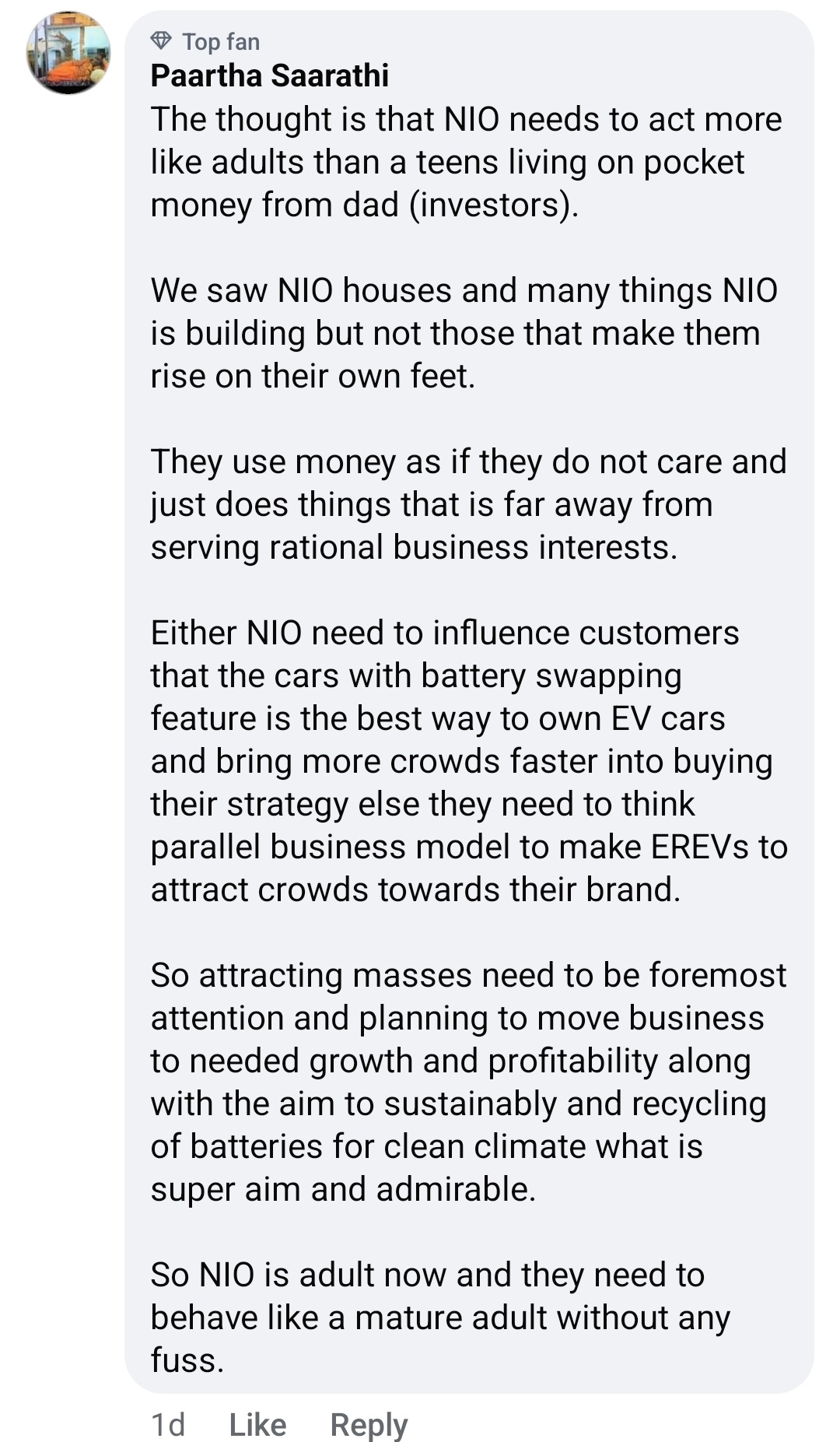 $NIO Inc (NIO.US)$ There is certain reasons why Nio is like that. The person to blame is William Li himself. So what if he kept getting funding in, sooner or la...