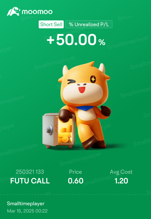 thanks FUTU for giving me a chance to sell call and earn Starbucks money for next week =)