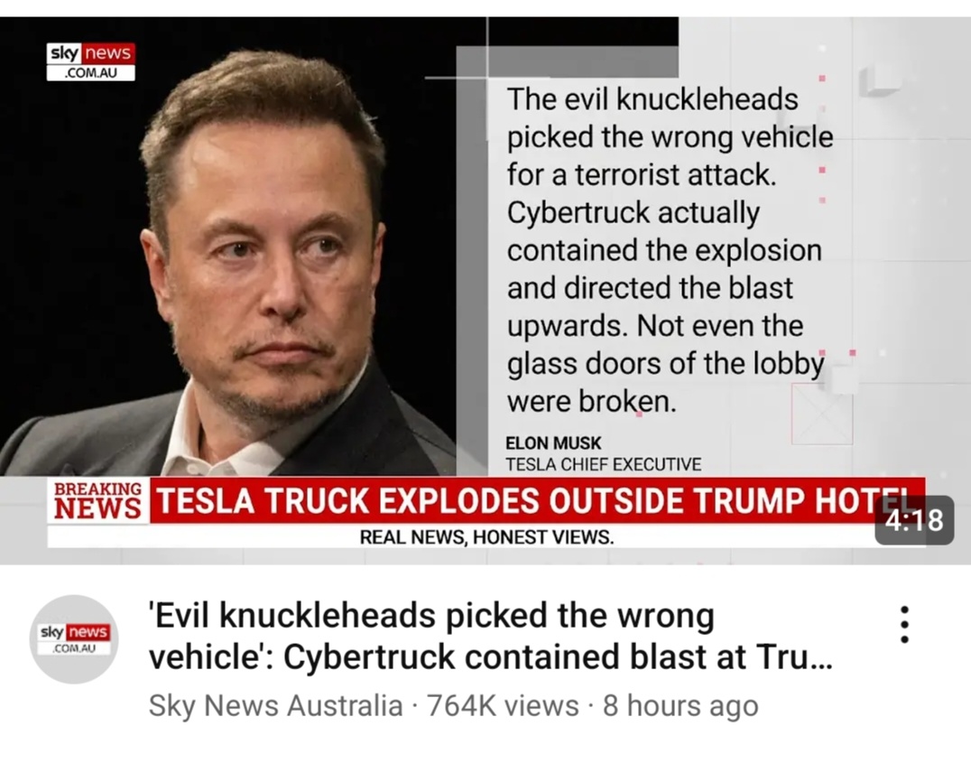 $テスラ (TSLA.US)$ サイバートラックは、その強さを証明しています－テロ攻撃の爆発の際でも、周囲を効果的に保護しています。 サイバートラックは、その強さを証明しています－恐怖攻撃の爆発の中でも、周囲を効果的に保護してくれます。