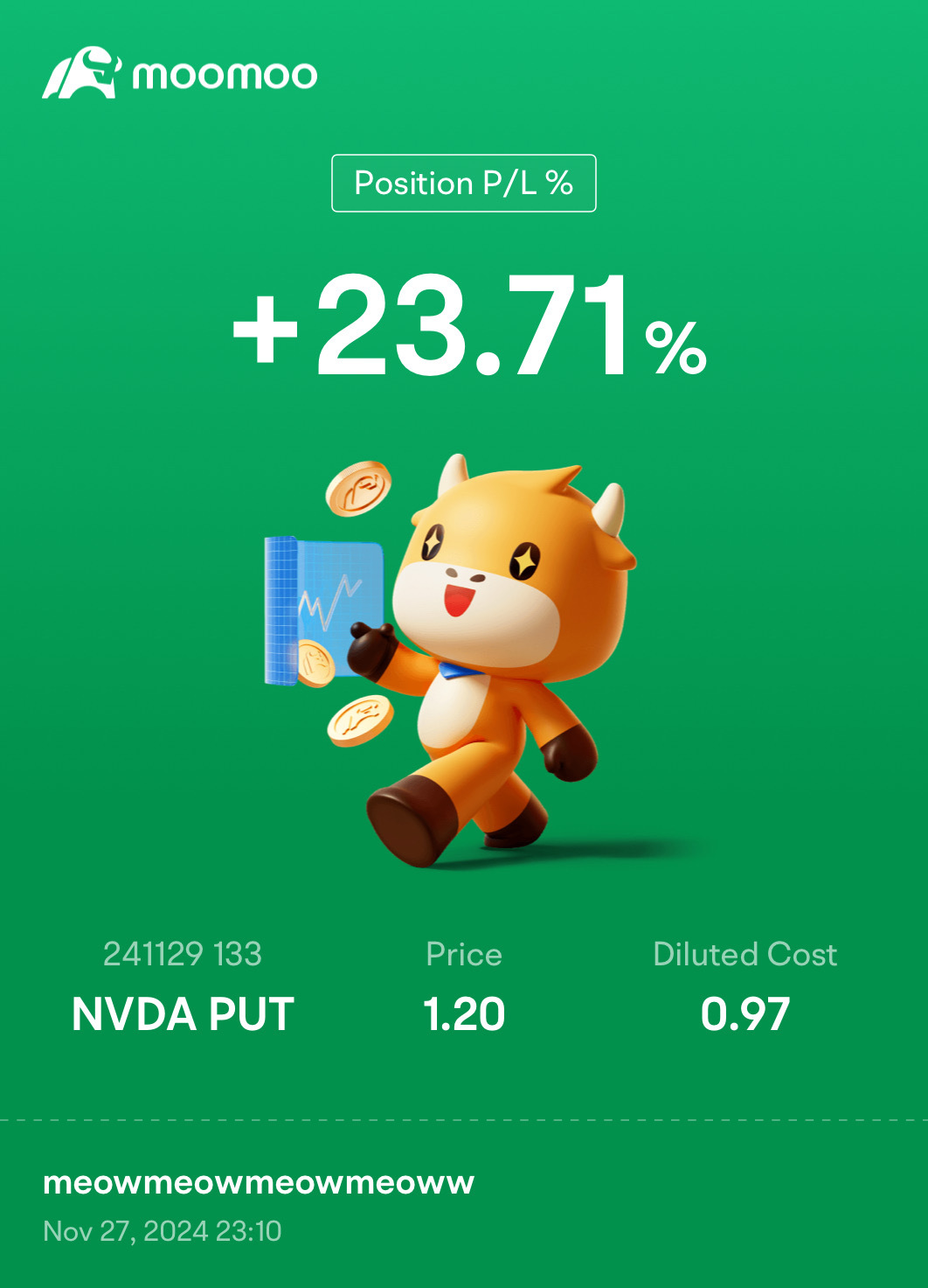 $NVDA 241129 133.00P$ 為何一直跌倒🥲 出售我的看跌，讓價格走高吧 nvdaaaaa