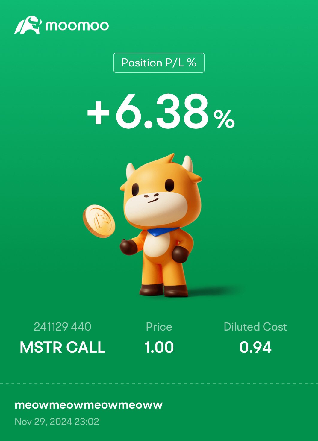 $MSTR 241129 440.00C$ 跟随比特币 lehhh