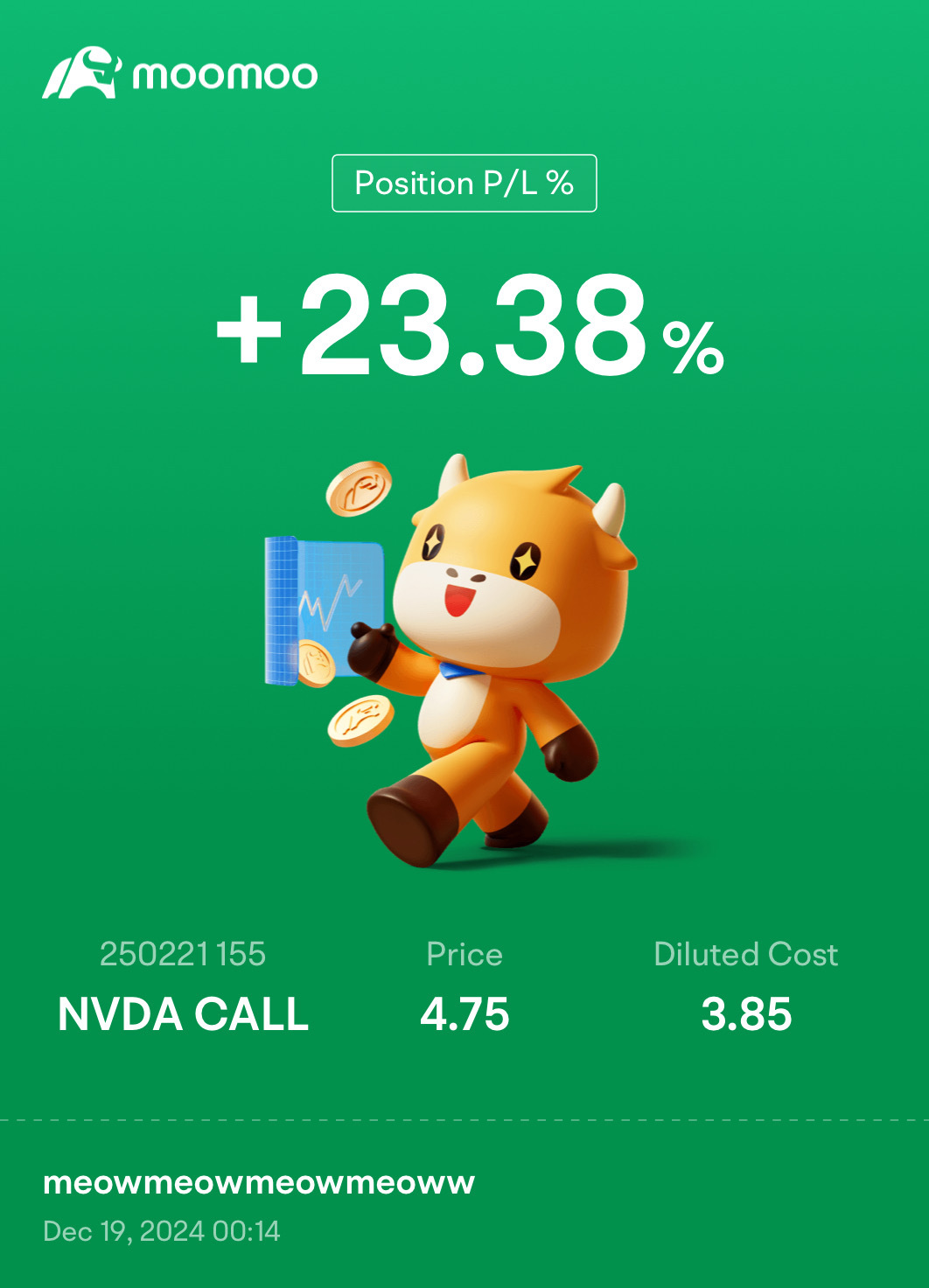 $NVDA 250221 135.00C$ 終於是綠色的一天，從nvda的對角線下跌交易中減少了損失 💀💀💀