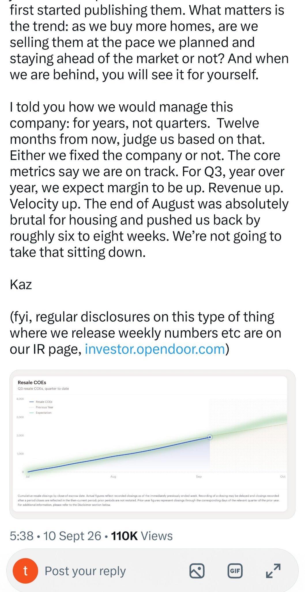 $undefined (OPEN.US)$ วันนี้ Kaz ออกประกาศอย่างเป็นทางการ เพราะหลายคนใน X เอาผลประกอบการ Q3 มาวิเคราะห์ล่วงหน้ากันเองจนเกินไป แถมยังปั่นกระแสให้ดูเป็นบวกมากจนน่ากลัว เขาทำถูกแล้วที่ออกประกาศฉบับนี้มา