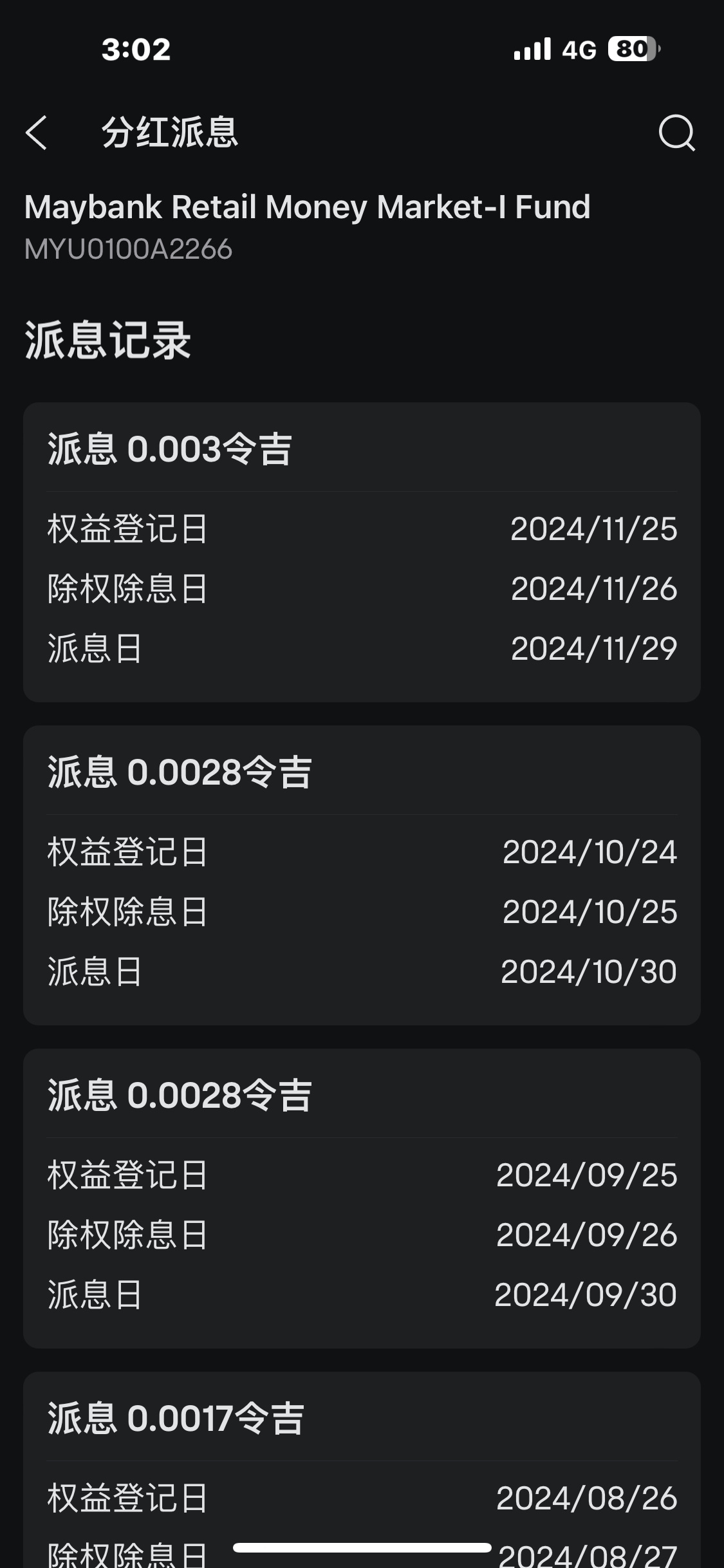 $Maybank Retail Money Market-I Fund (MYU0100A2266.MF)$ 为什么每个月到月尾都有人问的啊 月尾是派息日 25-28号都会派息的 利息是直接进入你的moomoo acc 不是进入cash plus acc。这个月也不例外 29号为派息日[求你了][求你了][求你了][求...