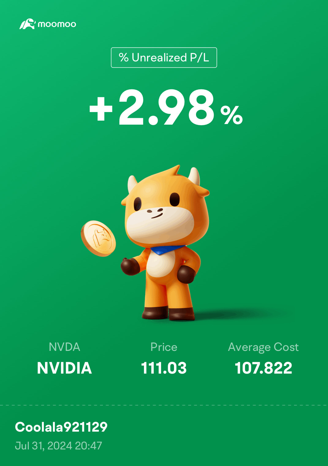 $NVDA.US$ 不小心點擊購買而不是賣出，然後最終會...