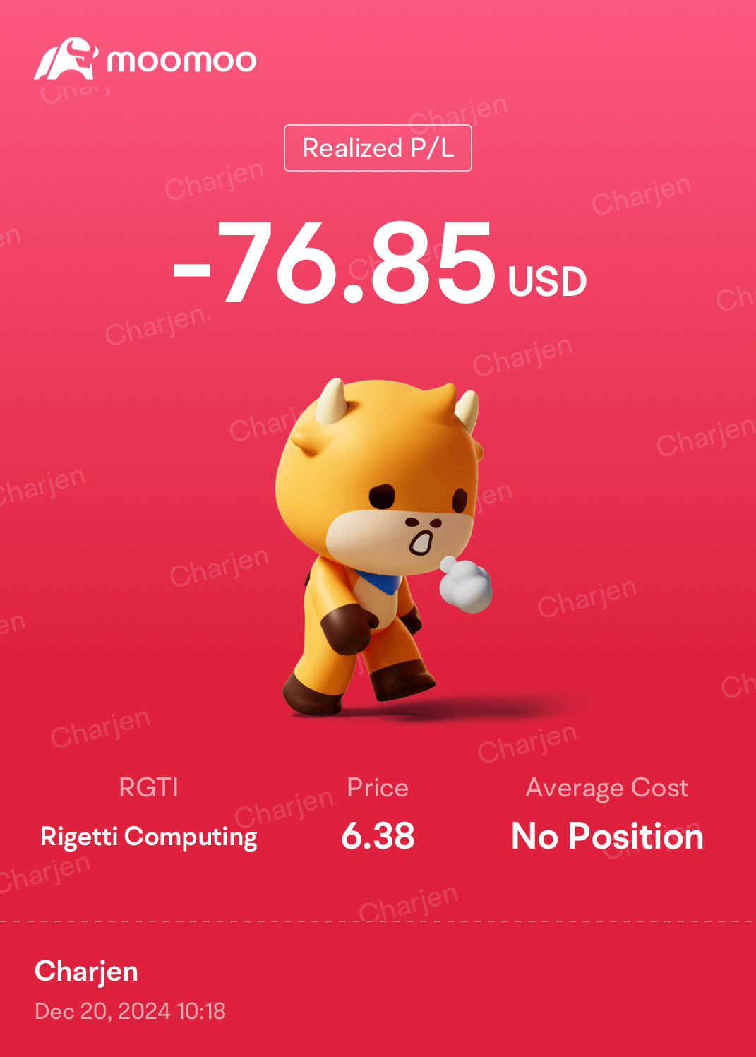 $Rigetti Computing (RGTI.US)$ 很棒的投資。由於幸運地在價格峯值時出售了一半，因此只有少量的淨損失。