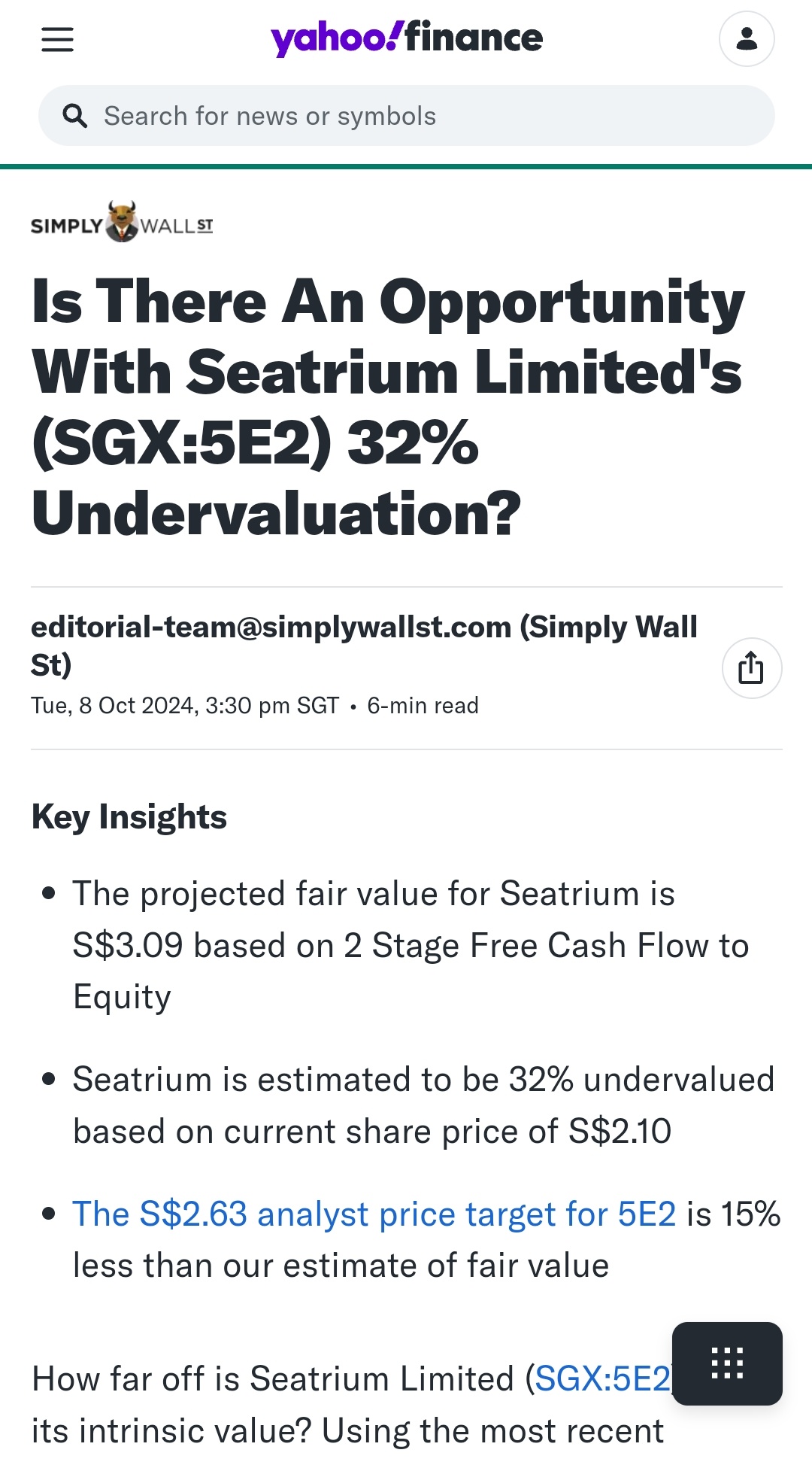 $海庭 (5E2.SG)$ 仍然被高度低估，并且还会有更多的利率下调。石油设备的需求也将增加，使生产商在油价上涨时获利。