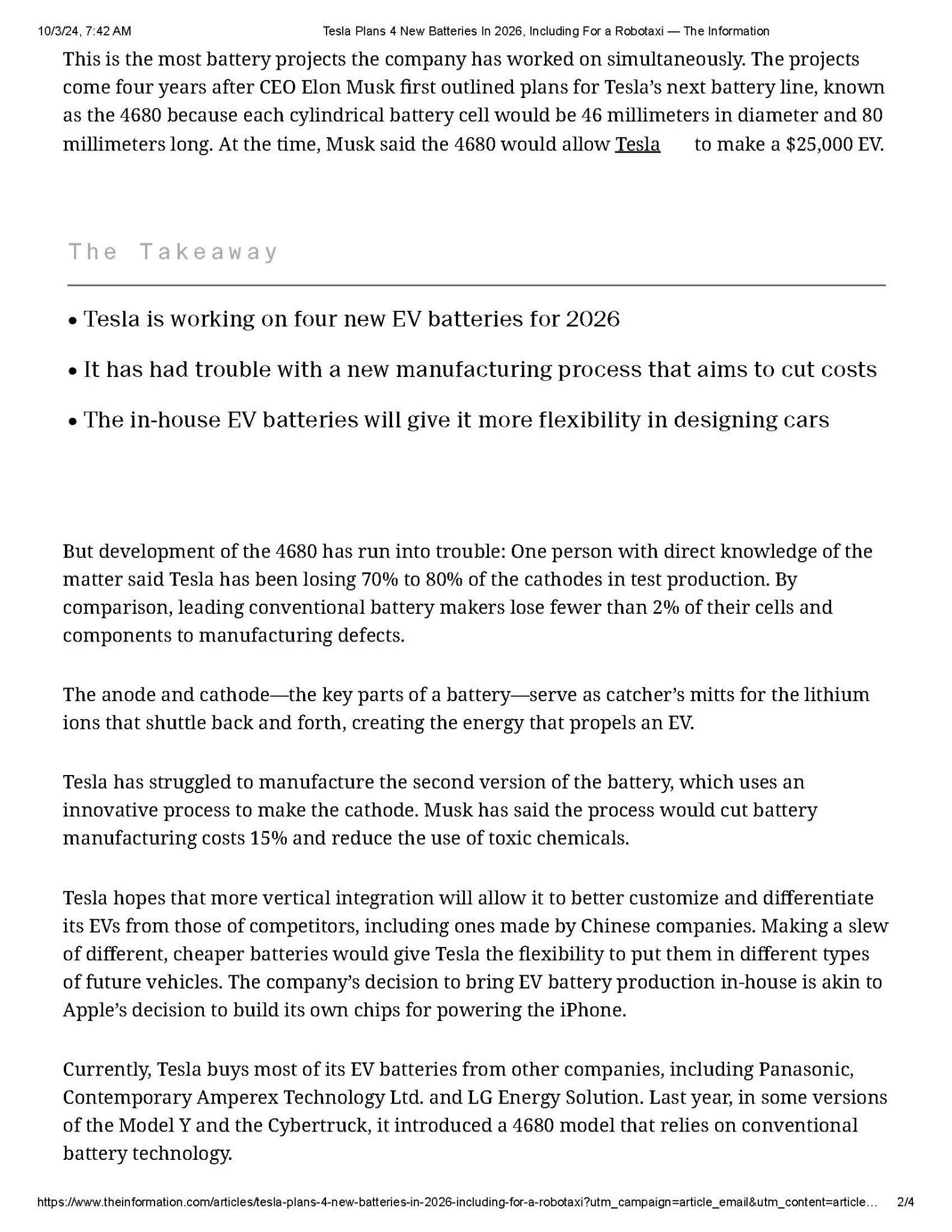 According to The Information, by 2026, Tesla plans to launch four new 4680 batteries. Among them, one is codenamed NC05 and will provide power for Robotaxi. Tesla also plans to use the NC05 battery for the Cybertruck, Semi electric trucks, and a fourth unknown vehicle model.  Another variant named NC20 will have higher energy density than other versions. Tesla plans to use NC20 to power an SUV, Cybertruck, and future vehicle models.  The other two batteries under development - NC30 and NC50 - introduce silicon-carbon materials for the first time. Silicon-carbon materials can accommodate more lithium ions and allow them to enter and exit more freely, thereby increasing the charging speed. NC30 will be used in vehicles including the Cybertruck and a future sedan model, while NC50 is smaller in size, more focused on performance, and may be used in the Roadster sports car.