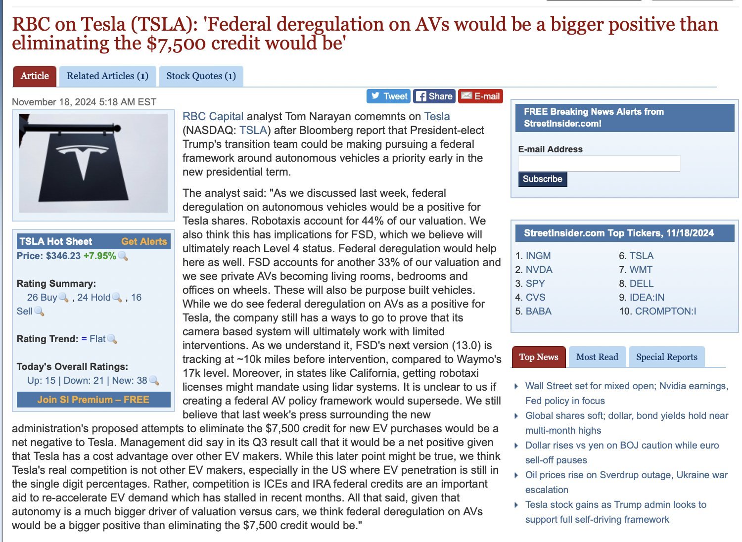 $Tesla (TSLA.US)$ RBC analyst: The national approval of autonomous driving will have a more positive impact than canceling the $7,500 subsidy!  44% of RBC's val...