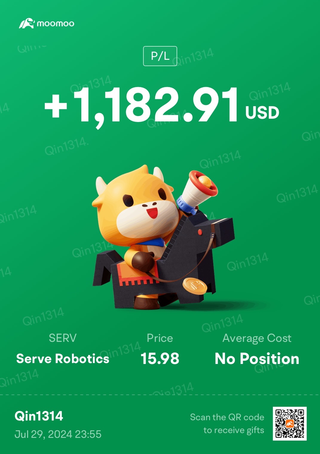 $Serve Robotics (SERV.US)$ Appreciate it🥰🥰🥰15分钟的战果🙏🙏🙏