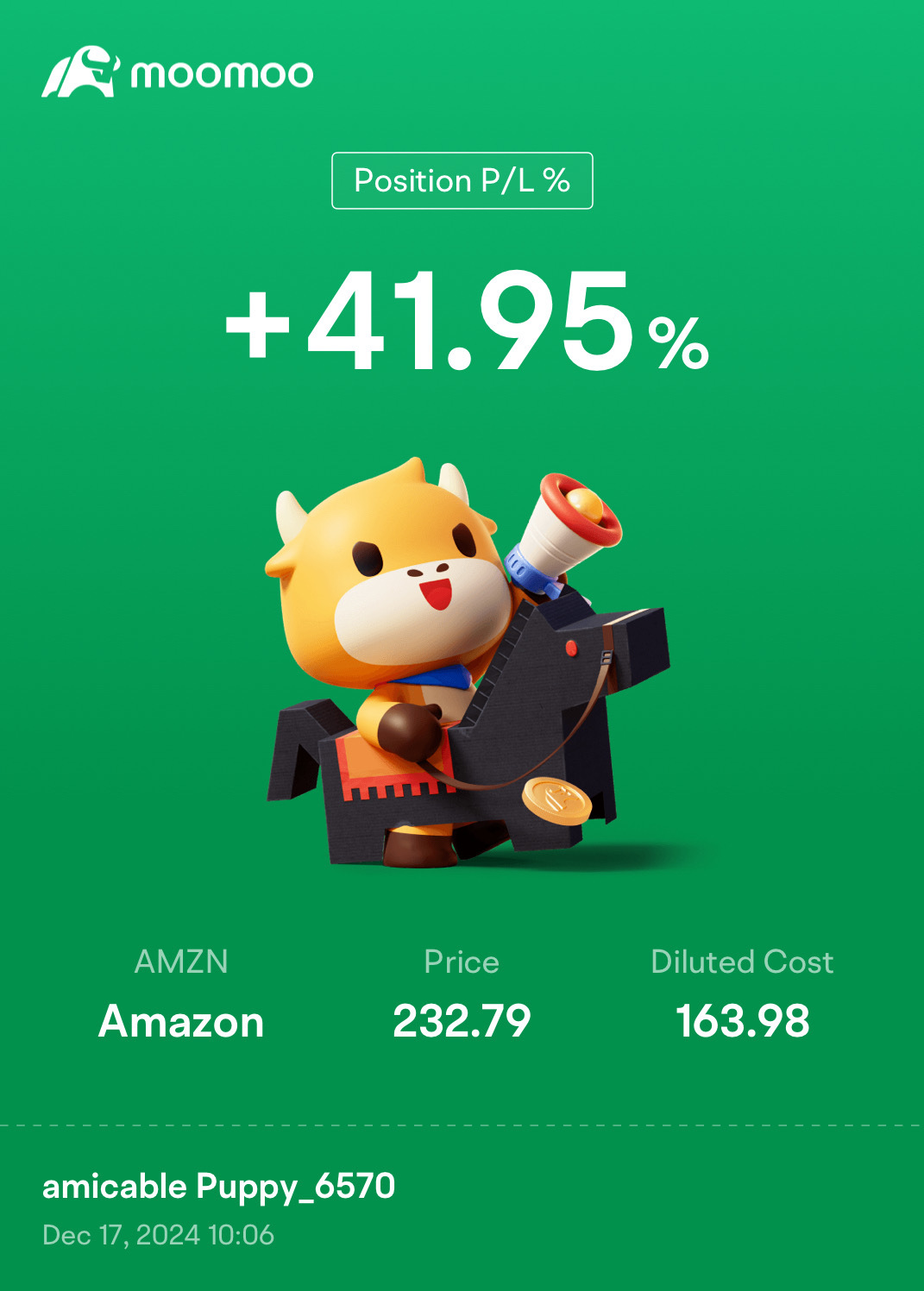 $亚马逊 (AMZN.US)$ 唯一的股票，我打算长期持有。