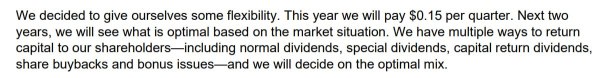 Some transcript notes on returns to shareholders, will be an exciting 3 years to look forward to 😁