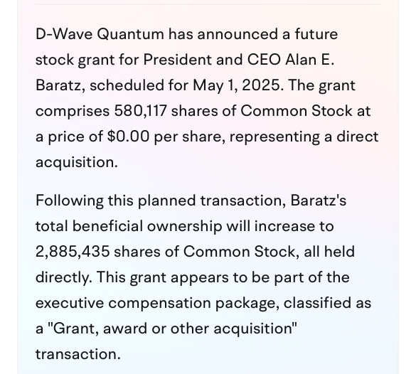 D-Wave Quantum | 4: Statement of changes in beneficial ownership of securities-Officer BARATZ ALAN E
