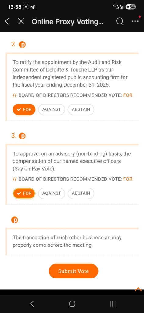 please vote "for"/ voting sequence