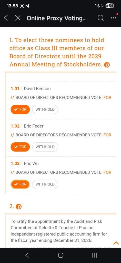 please vote "for"/ voting sequence