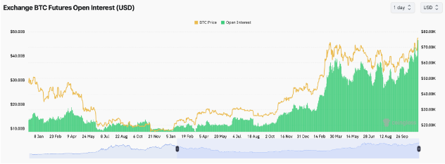 Bitcoin Open Interest stands at $46.6 billion on Nov. 8. Source: CoinGlass