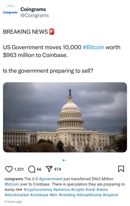 US Gov move 10k bitcoin to coinbase