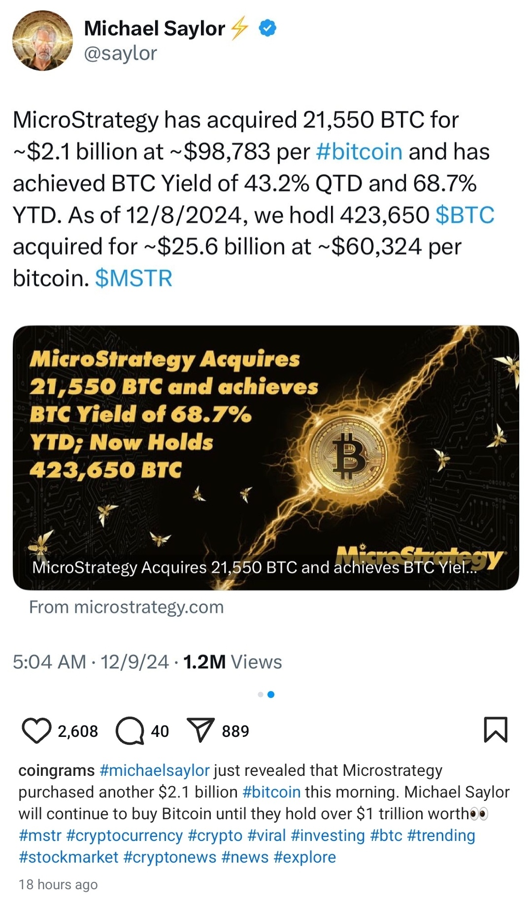 MSTR ビットコインのコスト