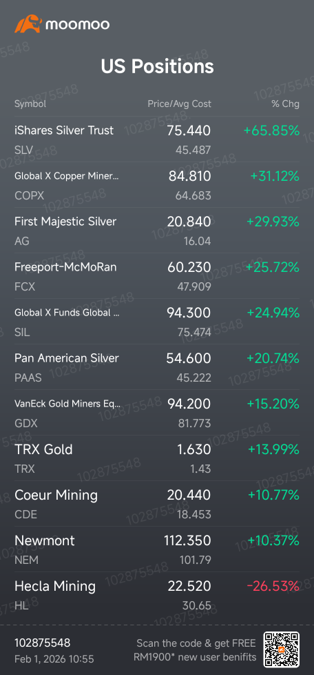 Commodity Portfolio - Gold & Silver ETF and Miners as at 1 Feb 2025