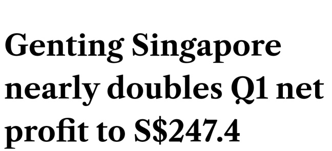 雲頂新加坡收入雙倍