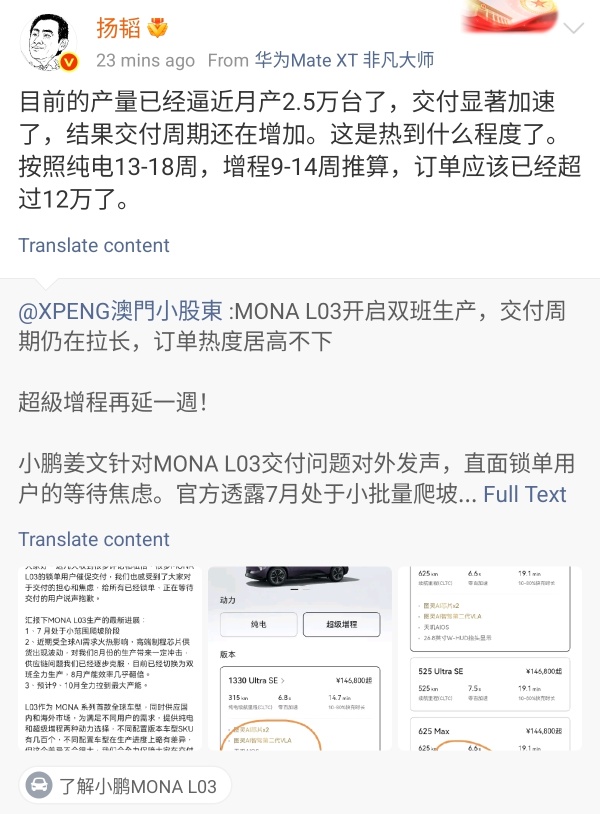 Mona L03 接近 25,000 每月