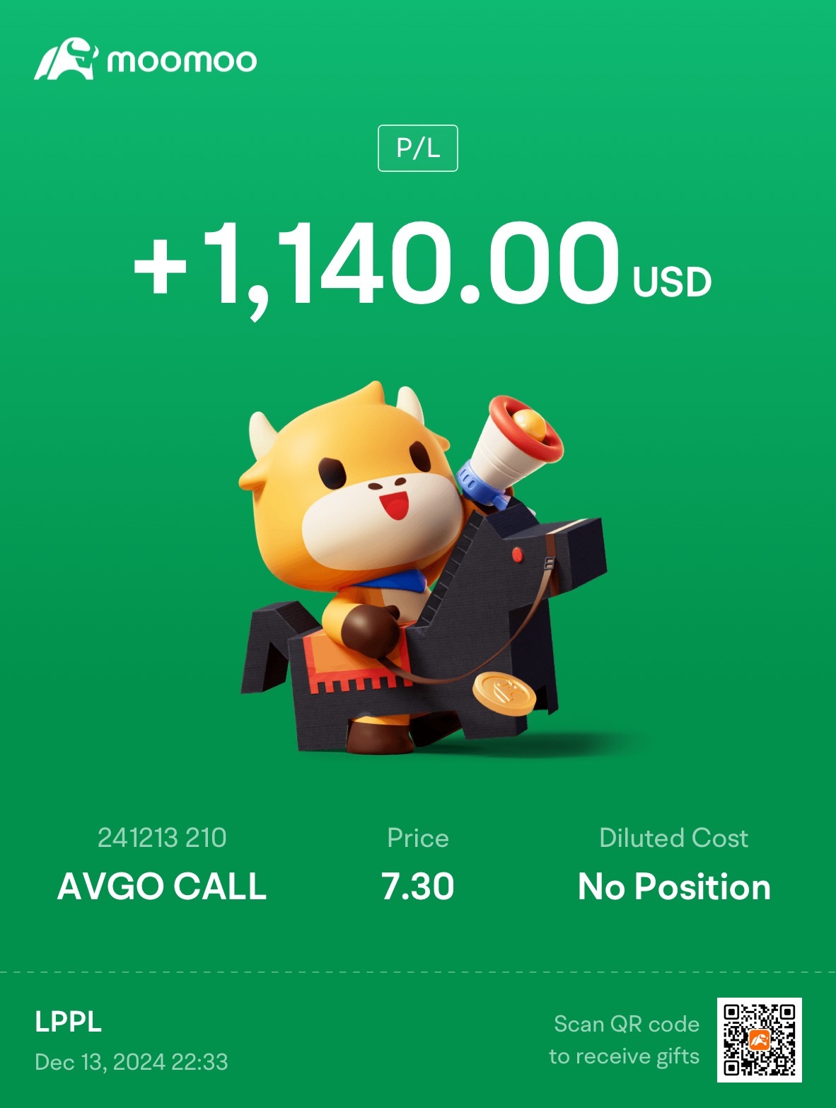 $AVGO 241213 210.00C$ thank you for giving me $ to buy fish with my cai fan.