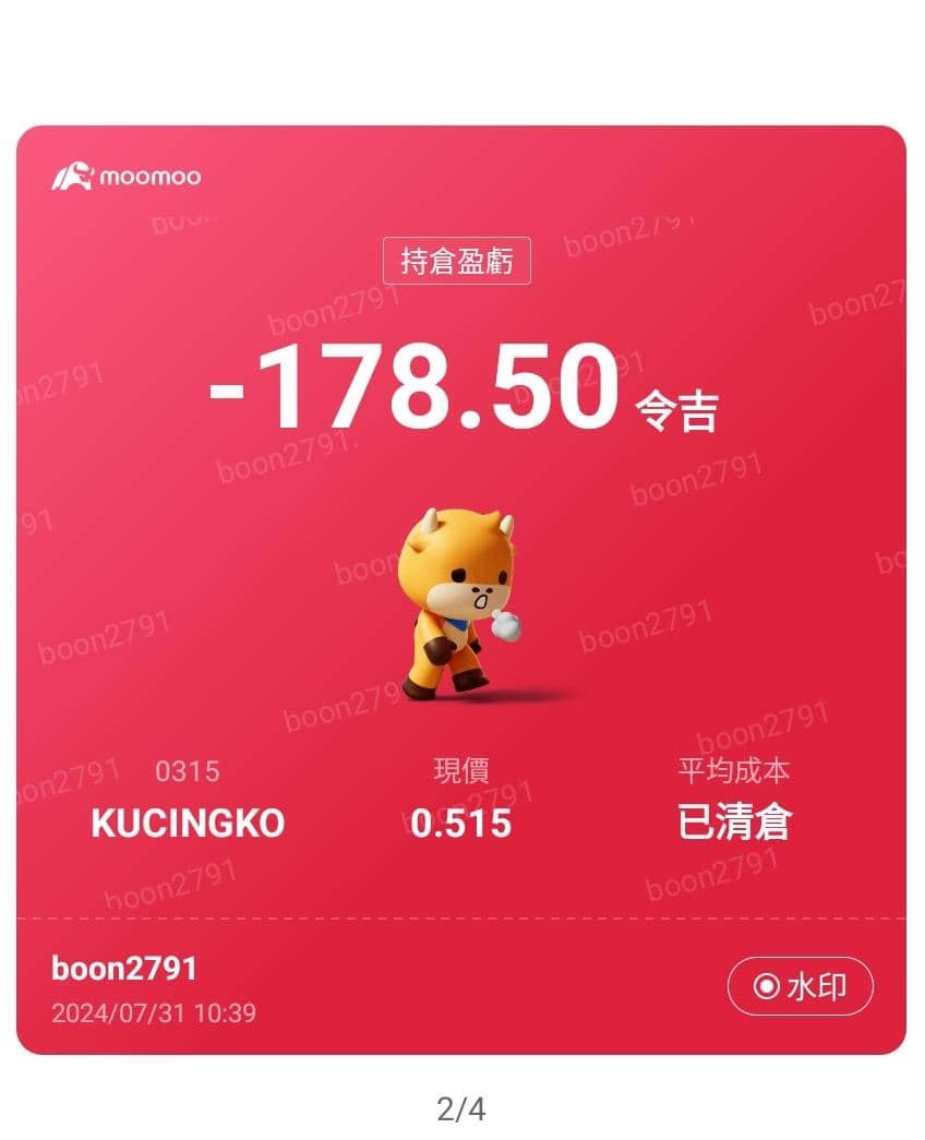 $KUCINGKO (0315.MY)$ 能做只能 折损， 清仓， 我们是文明的人 在做任何的决定， 玩得起放得下[得意]