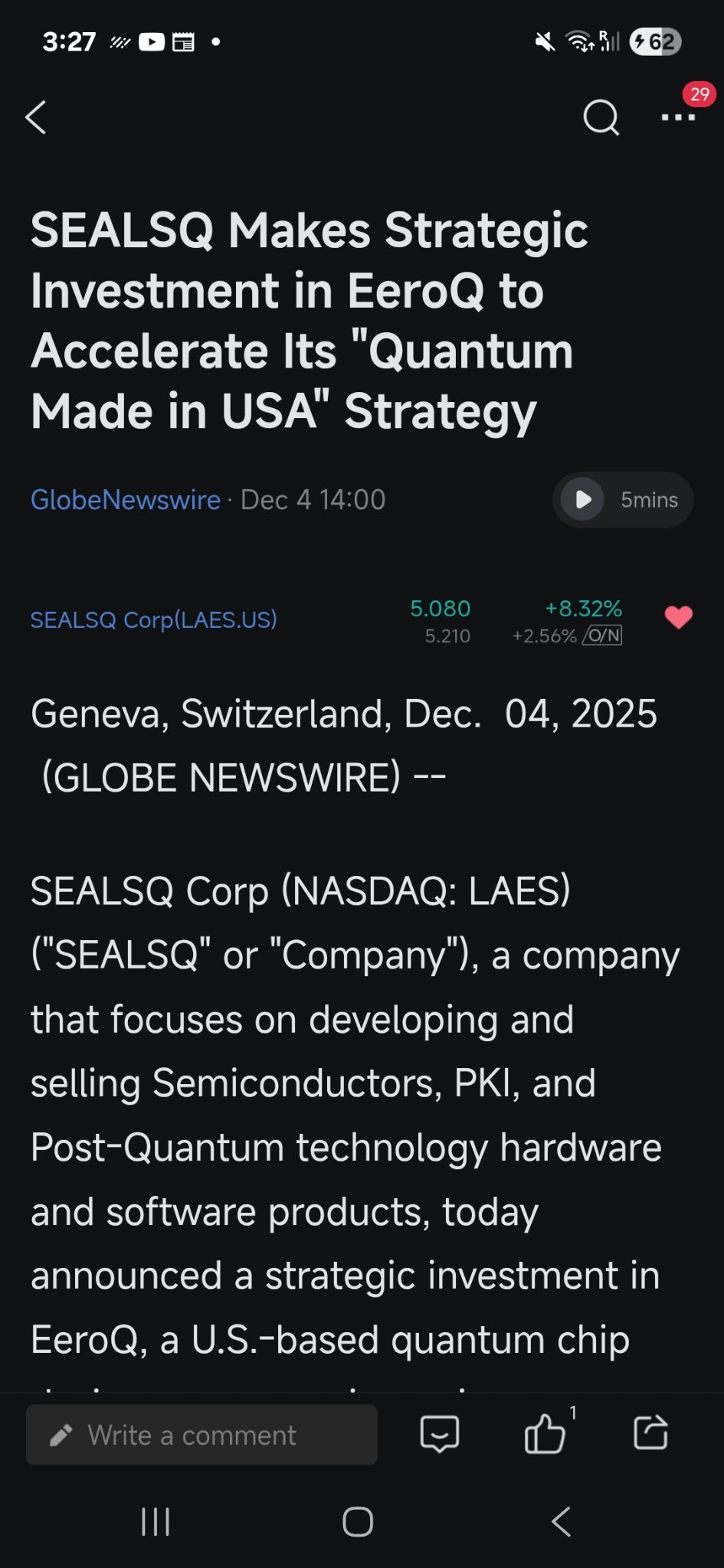SEALSQ Corp（LAES.US）将进入20美元区间，因为所有其他美国昆腾股票都在20美元以上区间。 $Riget... - moomoo 社区