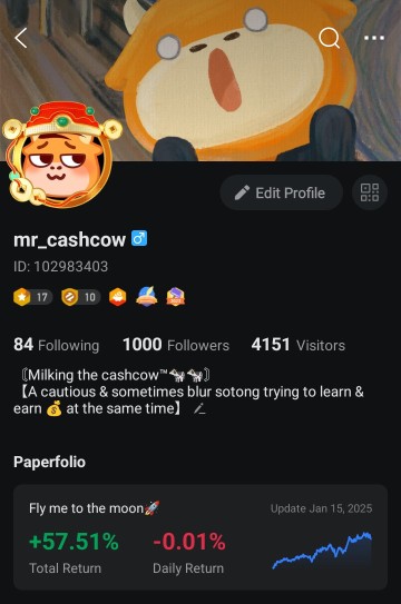 Yay double my wealth with the help of moomoo 财神爷+ hitting 1k followers!😄