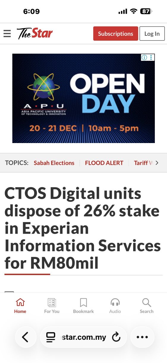 Wow, is it a good sign? Selling off its stake in Experian , get cash back at least