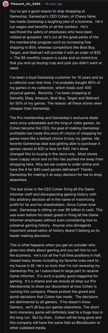 GameStop（游戏驿站）的猩猩们自称代表普通人，但却被GameStop的员工们所憎恨。为什么会这样呢？