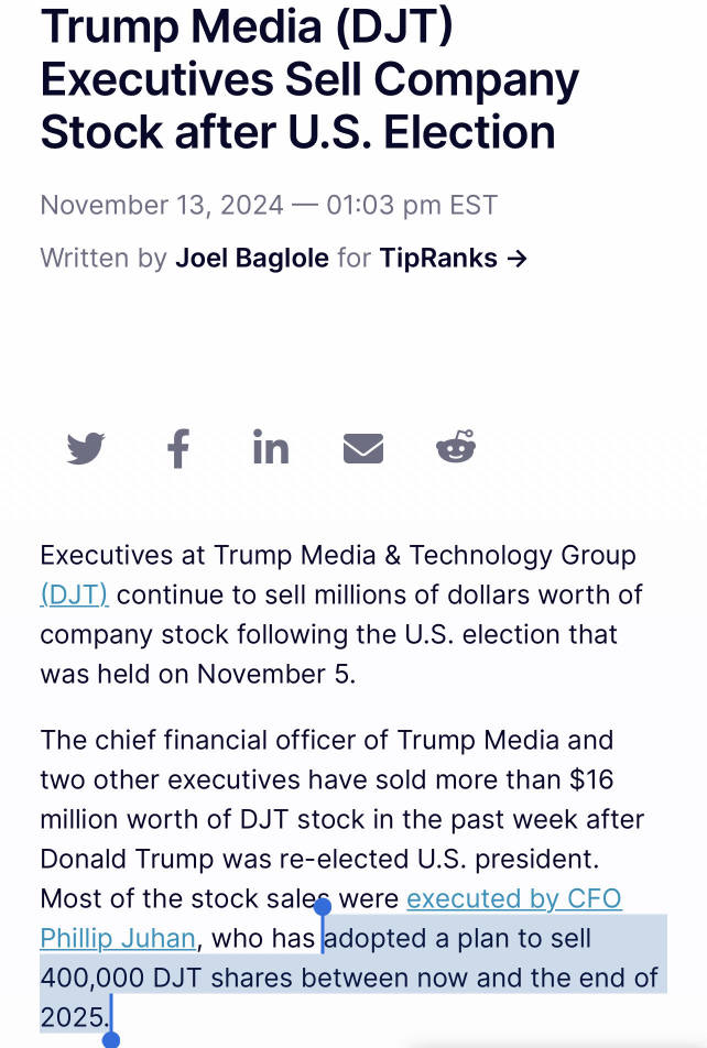 Reminder: DJT’s own CFO announced his intention to continue selling his remaining shares