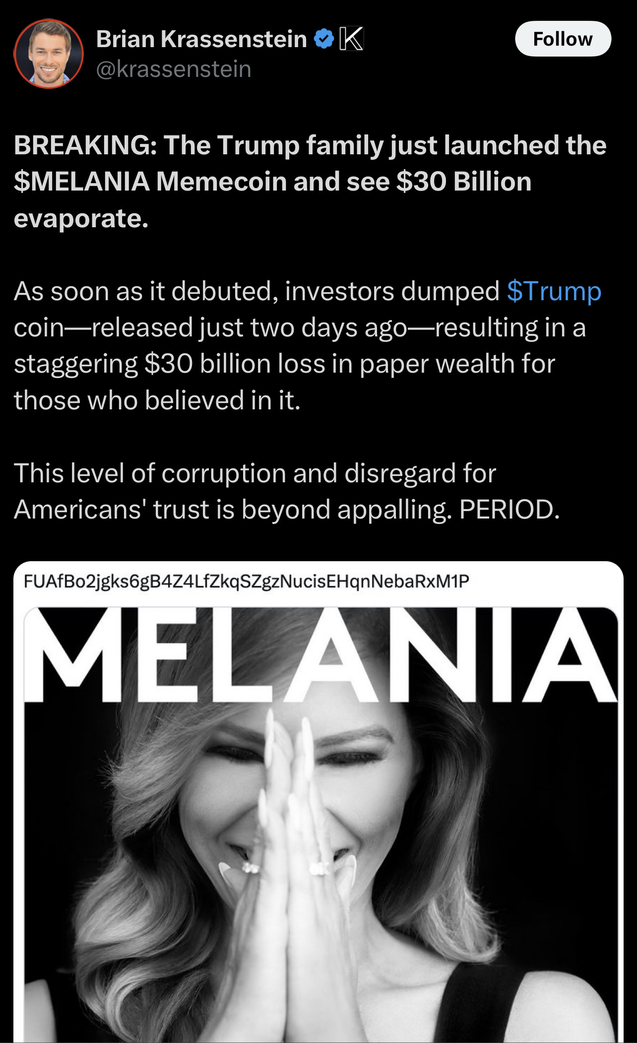 $TRUMP MEME COIN RUG PULLED 📉