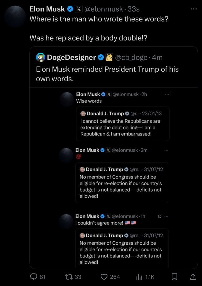 Elon on Trump: “Was he replaced by a body double!?”