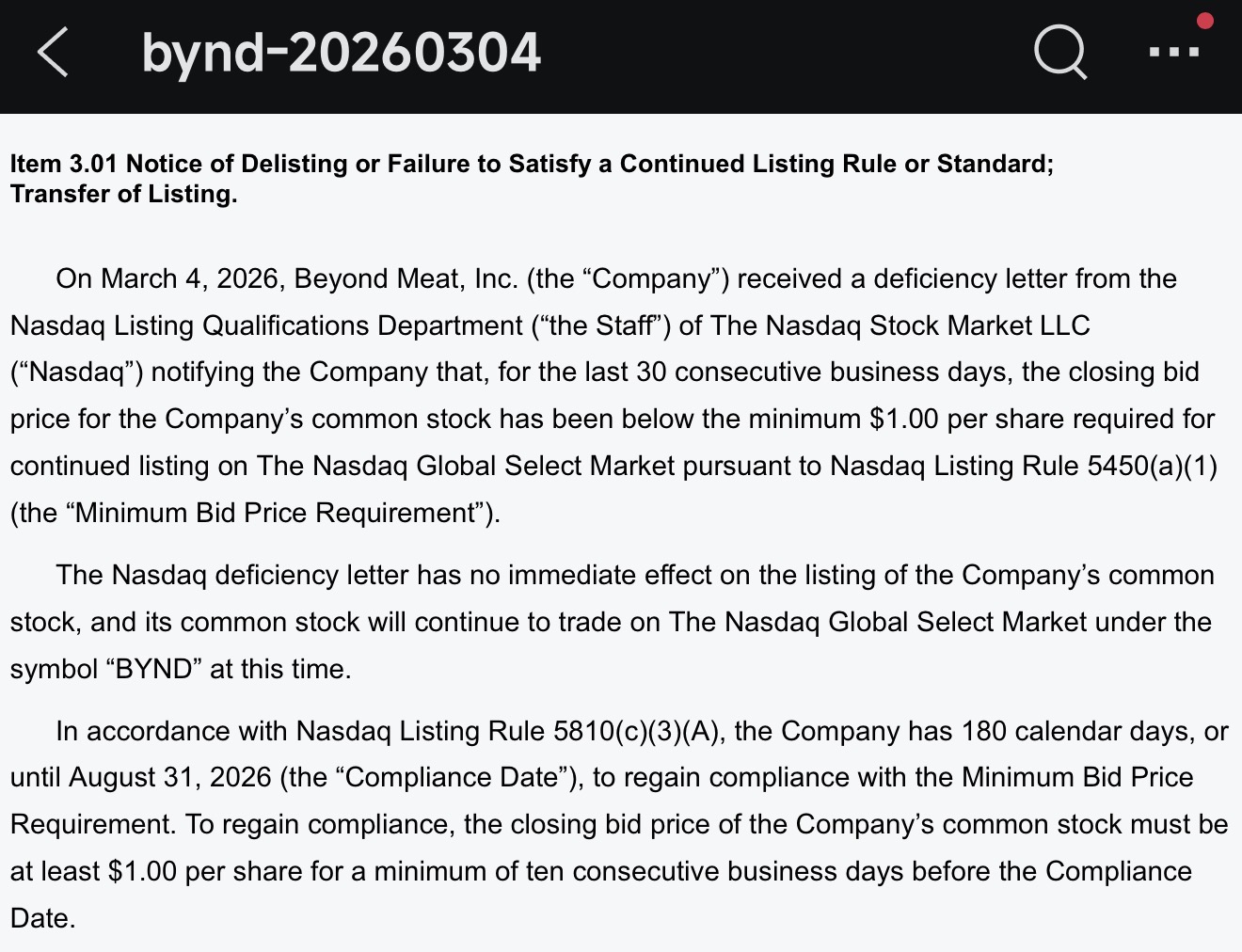 The delisting notice has been served