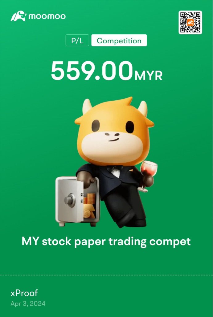 初日 🤑 紙のポートフォリオで試してみます。幸運を祈ります 🤞 #moomoo 🐮