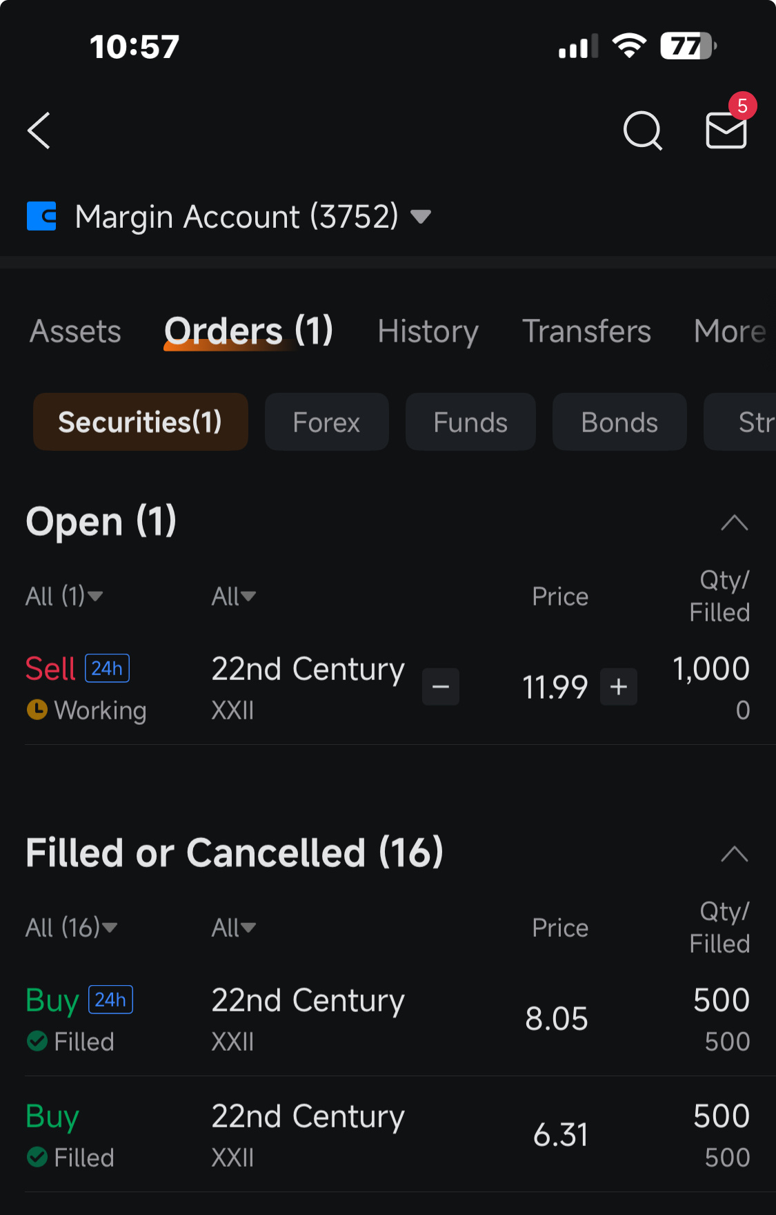 $22nd Century (XXII.US)$ 在市場開盤前買入。最好是你能立即買入。目前大約是$8+ 這個會運行 我在昨天盤後以大約$6.31買入，但不知道怎麼就漲到了$7.18，我又在$8+的時候買了一些。