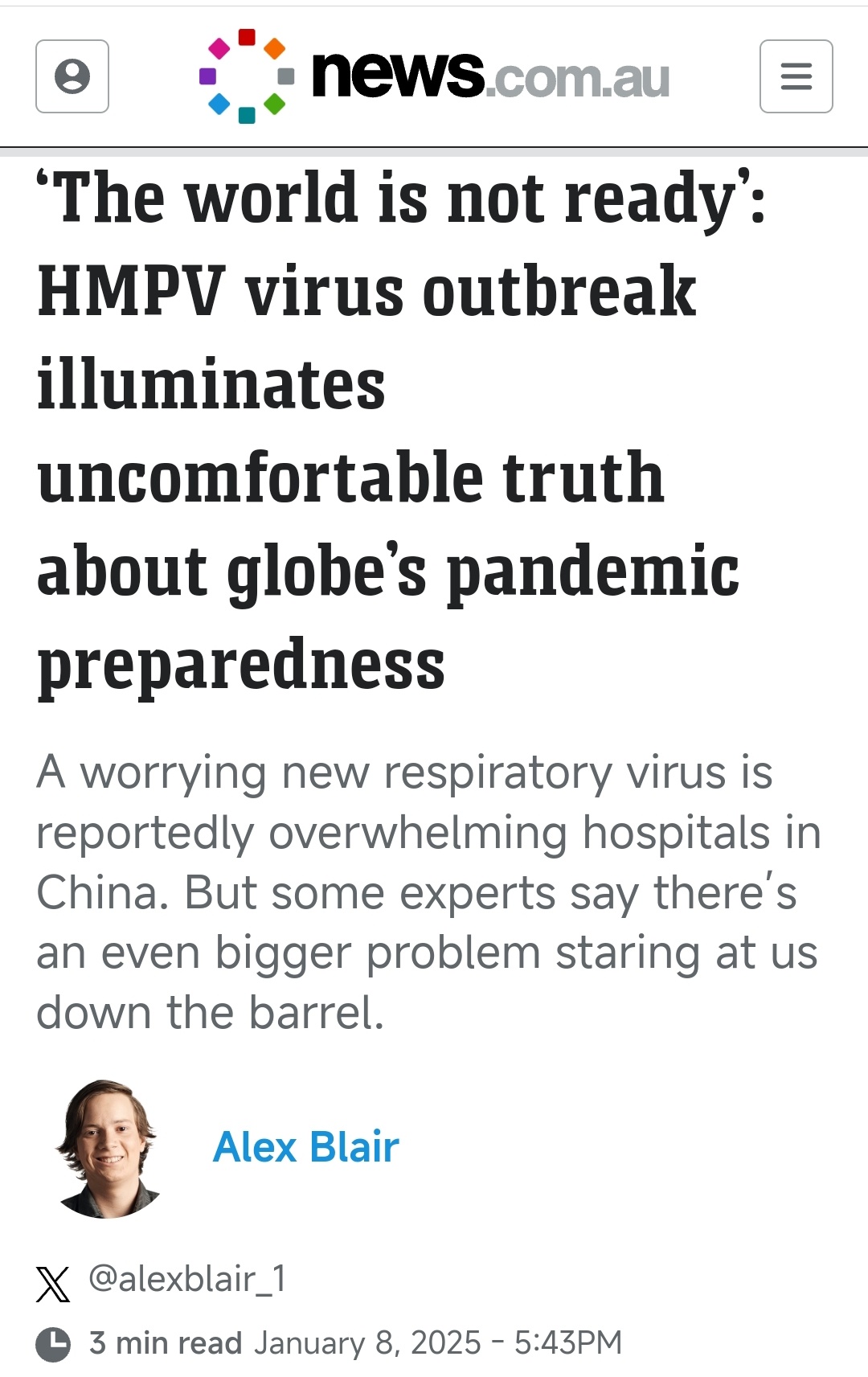 $Clearbridge (1H3.SG)$ https://www.news.com.au/lifestyle/health/health-problems/the-world-is-not-ready-hmpv-virus-outbreak-illuminates-uncomfortable-truth-about...