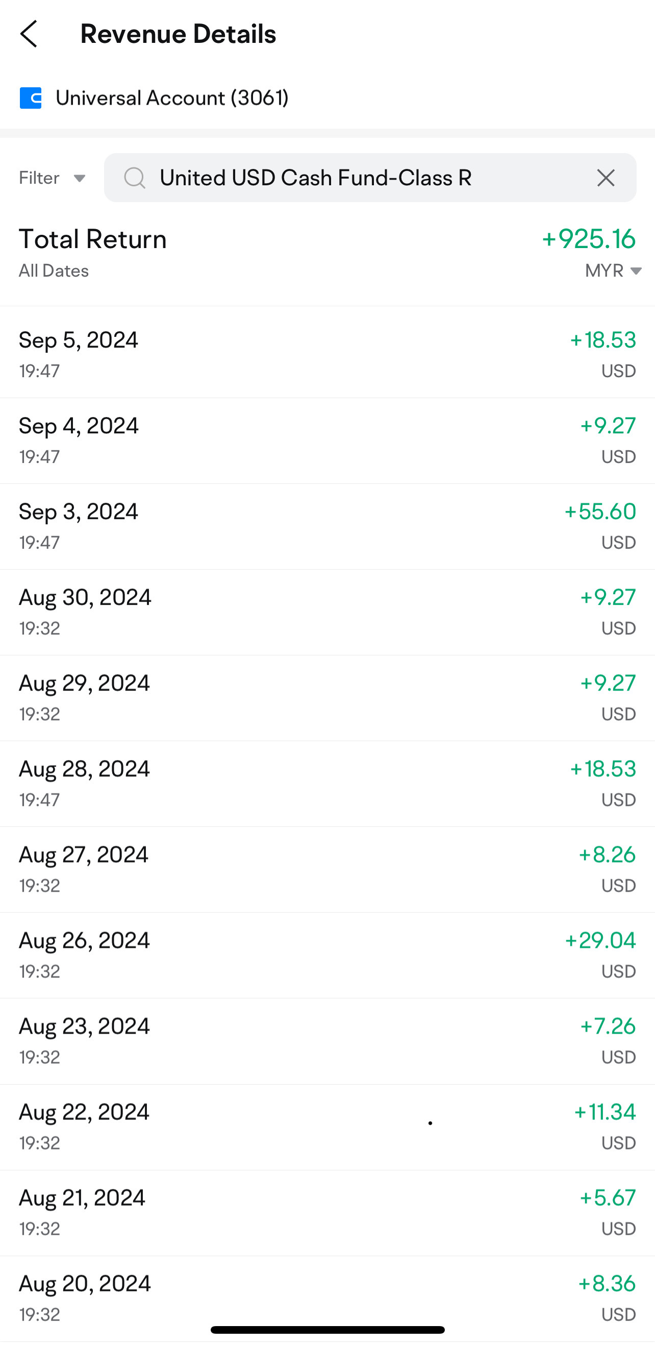 $United USD Cash Fund-Class R (MYU0100A8420.MF)$