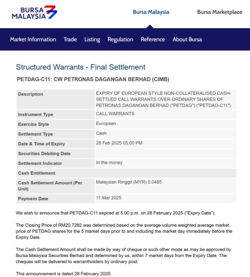 final settlement at 0.0485 per unit